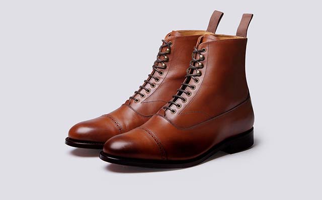 Grenson Balmoral Mens Boots in Brown Cognac Calf Leather GRS113281